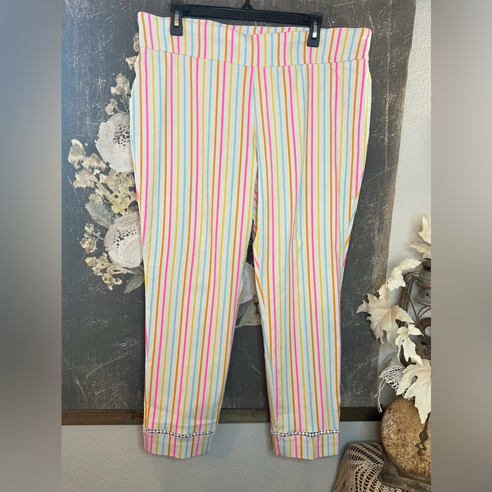 Crown & Ivy Multi Color Striped Stretch Straight Leg‎ Pull-on Pants 18W Teacher